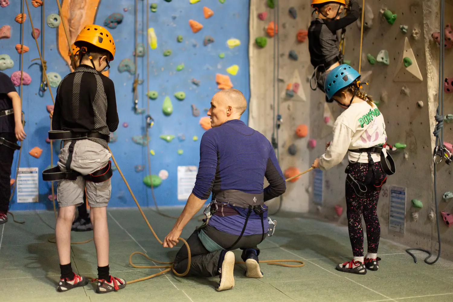 A group of kids during a class with an instructor at alien rock